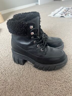 Aldo Black Faux-Shearling Lace-Up Platform Boots